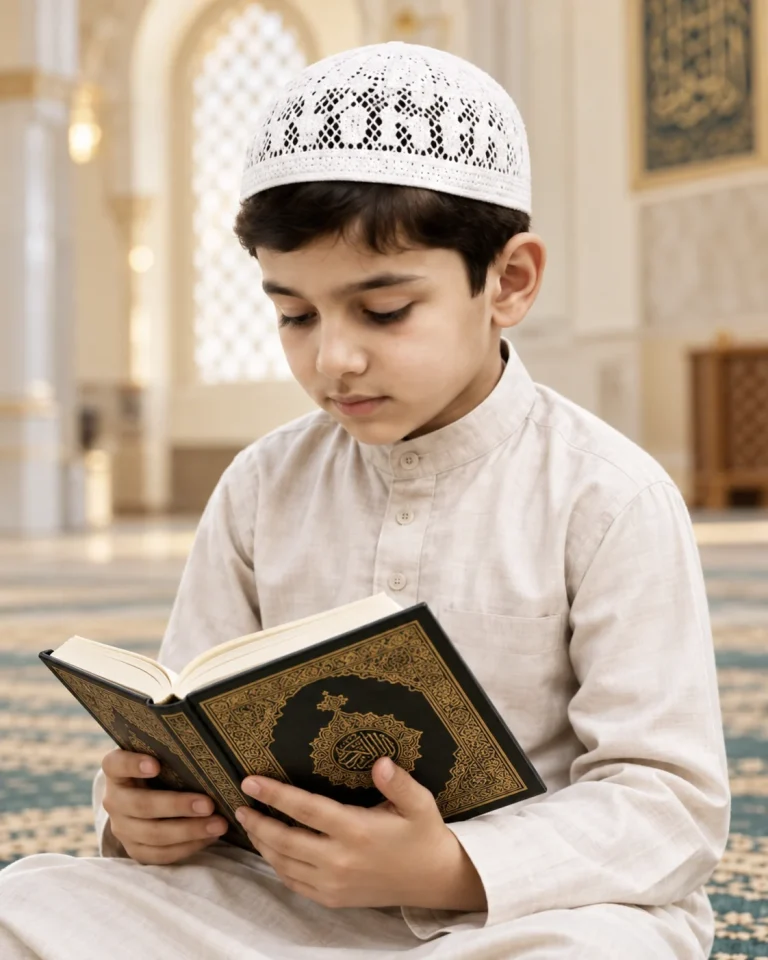 A young student reading from the Quran
