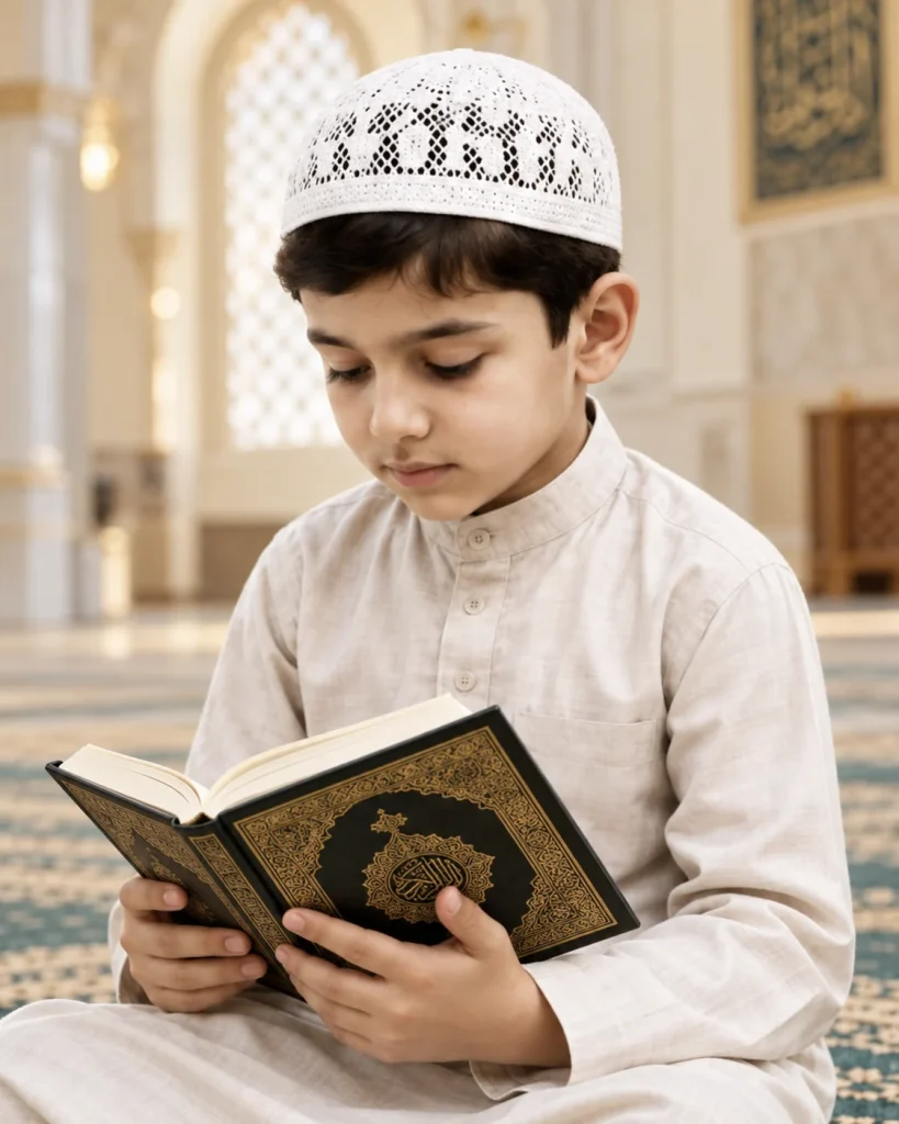 A young student reading from the Quran